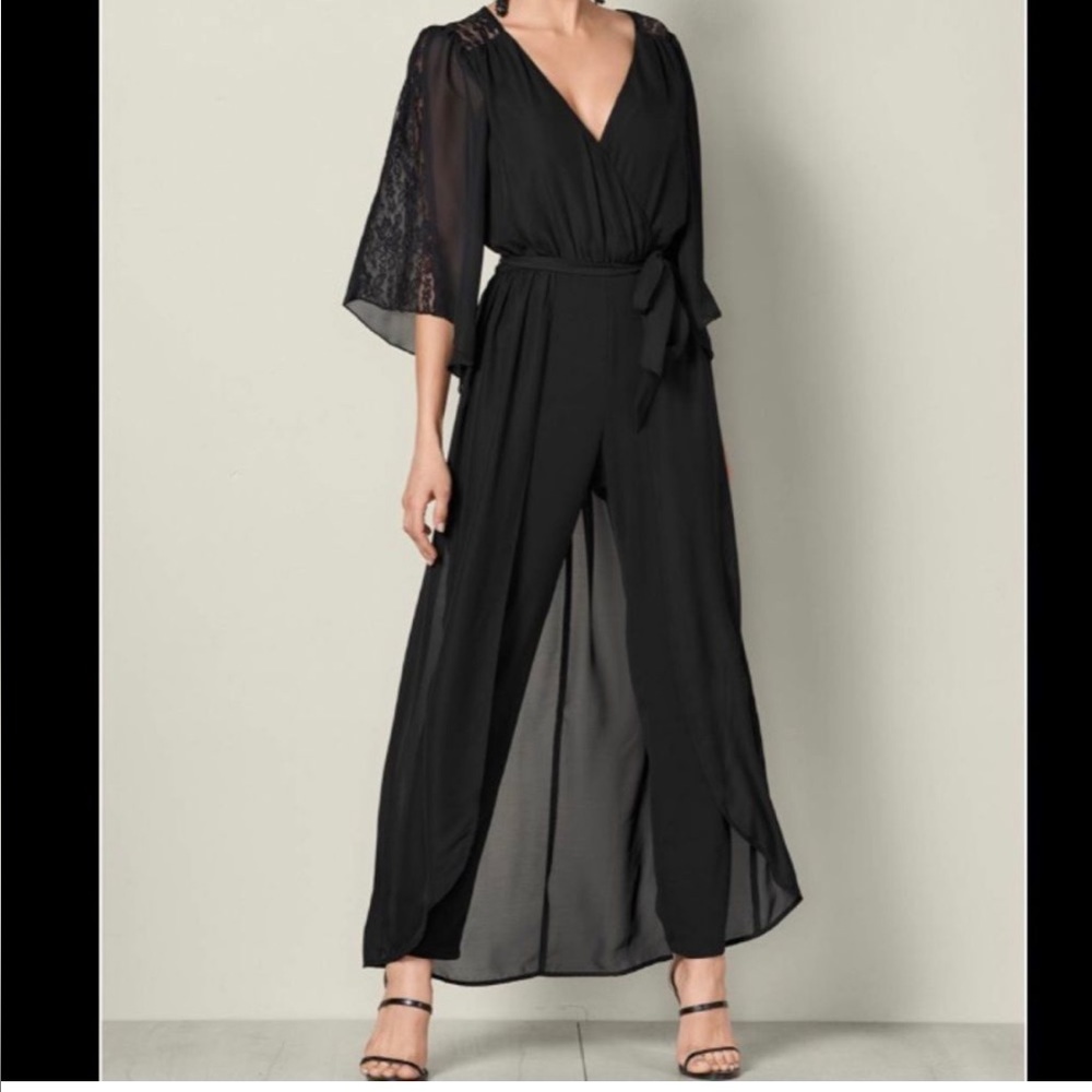 Lace Detail Jumpsuit with Chiffon Overlay